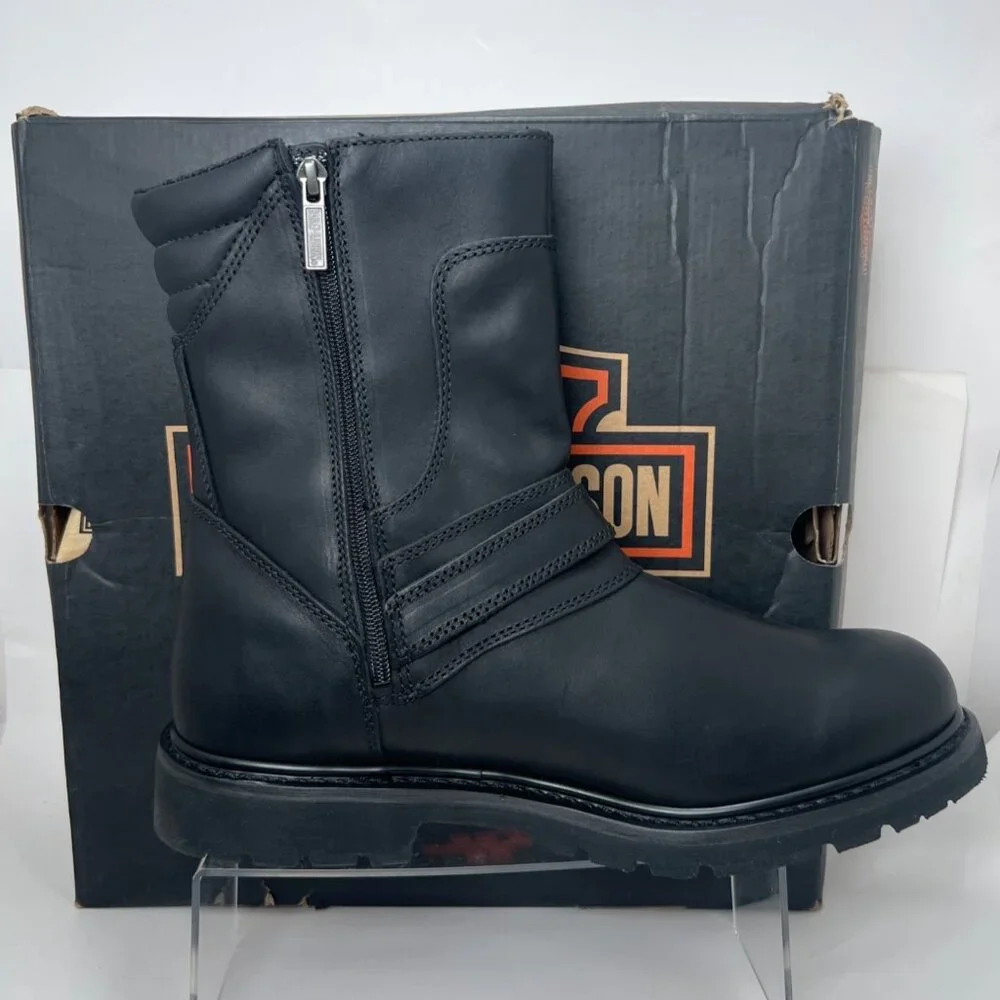 Harley Davidson Men Booker Boots Black Leather Motorcycle Boots Size 13